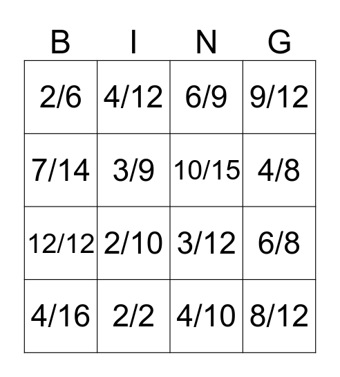 Equivalent Fractions Bingo Card