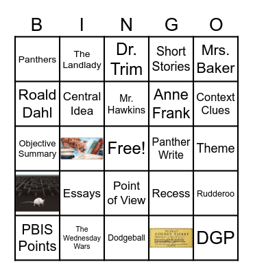 8th Grade ELA Bingo Card