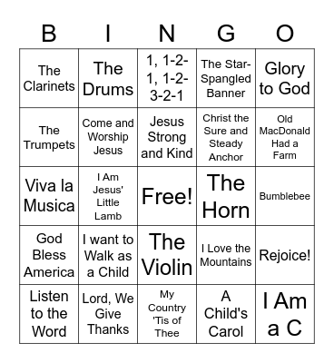Musical Bingo Card