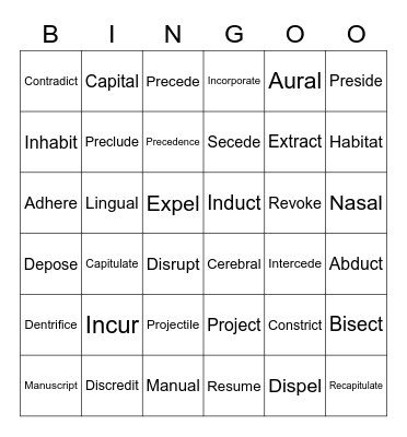 Vocabulary A Final Bingo Card