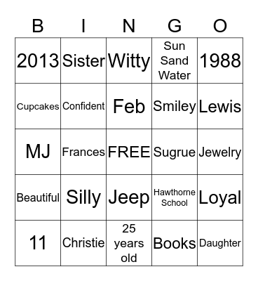 Happy Birthday Christie Bingo Card