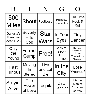 Movie Hits 1 Bingo Card