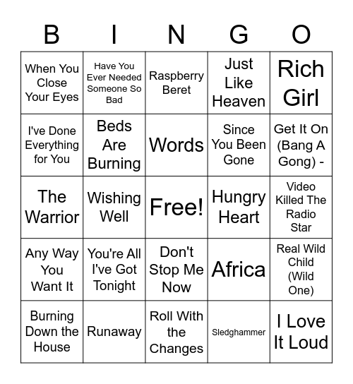 80 Bingo Card