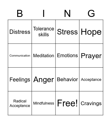 Recovery BINGO Card