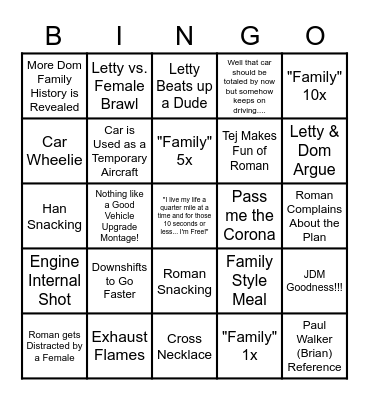 Ejecto Seato Bingo Card