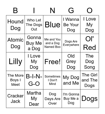 Songs About Dogs Bingo Card