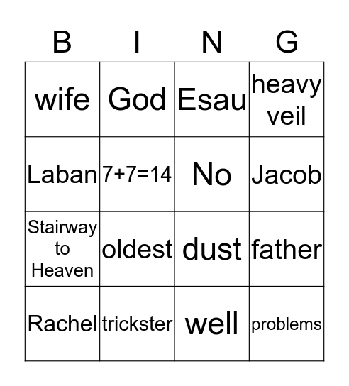 Jacob Gets Married Bingo Card