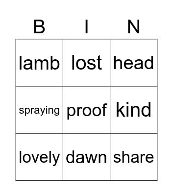 Phonics Bingo Card