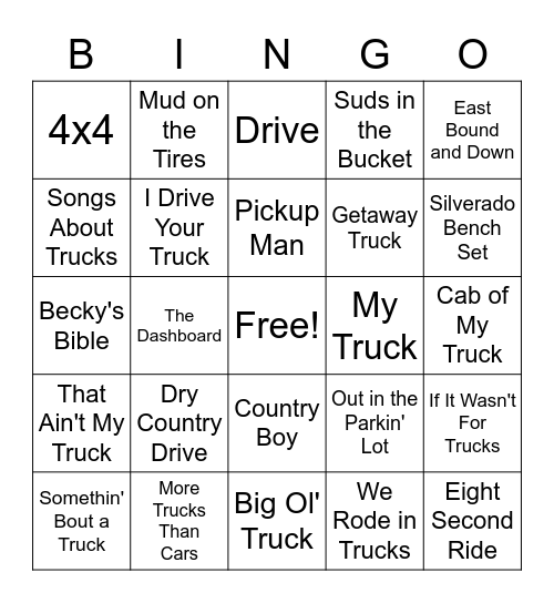 Songs About Trucks Bingo Card