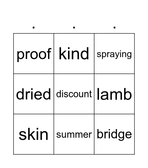 Phonics Bingo Card