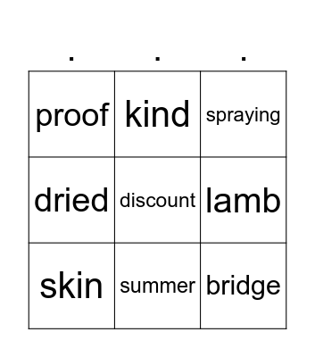 Phonics Bingo Card