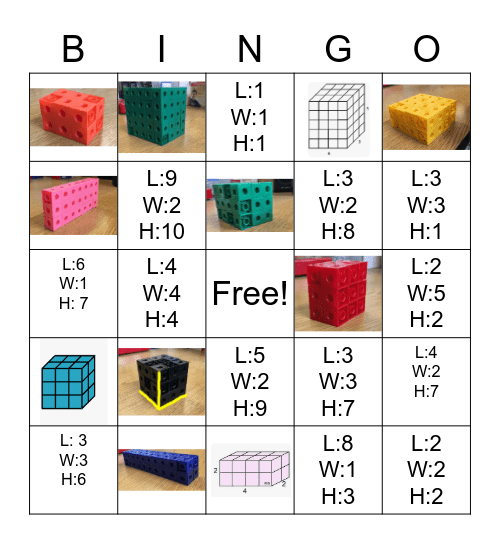 Volume of Rectangular Prisms Bingo Card