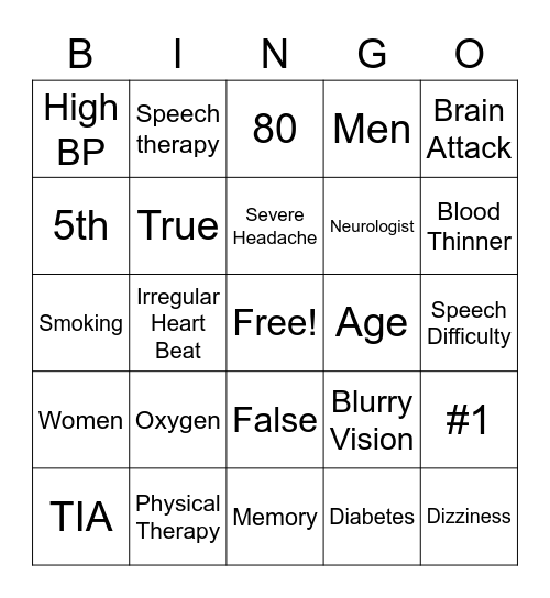 Stroke BINGO Card