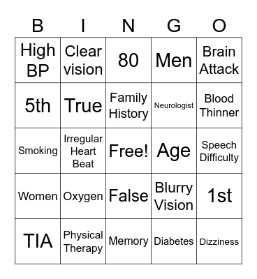 Stroke BINGO Card
