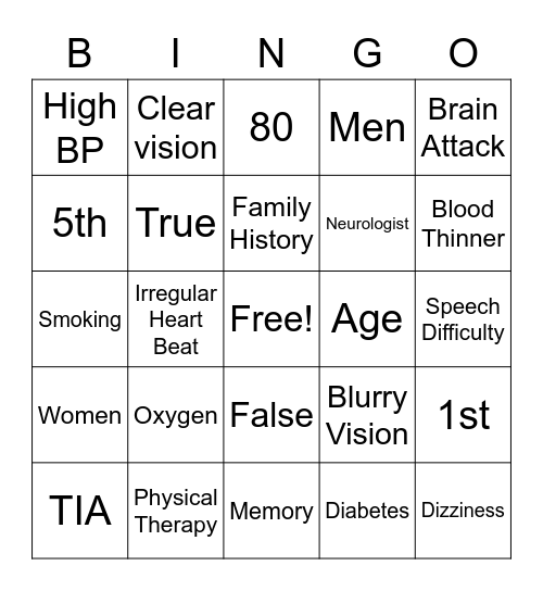 Stroke BINGO Card