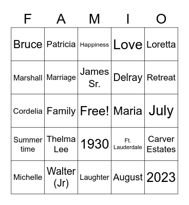 Thomas Family Retreat 2023 Bingo Card
