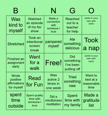 Self-Care Bingo Card