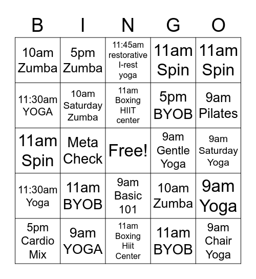 Group X Class BINGO Card