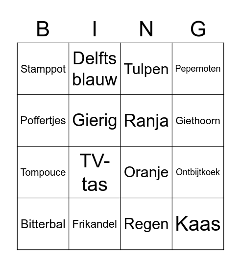 Dutch bingo Card