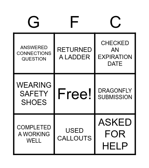 UTX4 SAFETY BINGO Card