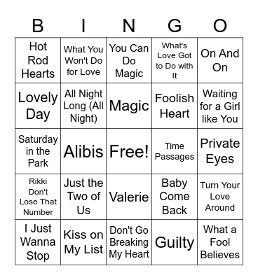 YACHT ROCK Bingo Card
