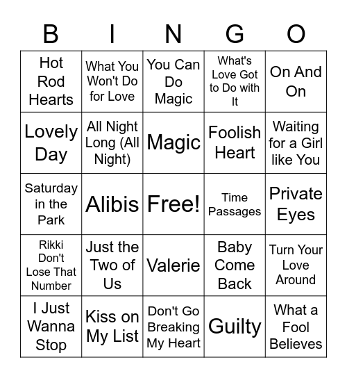 YACHT ROCK Bingo Card