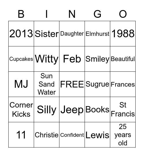 Happy Birthday Christie Bingo Card