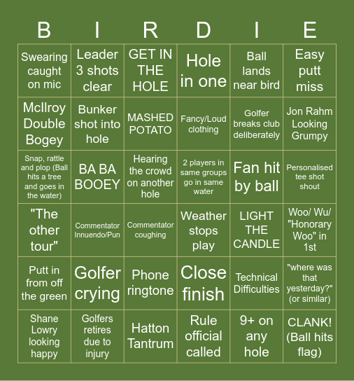 PGA Championship BinGolf Bingo Card