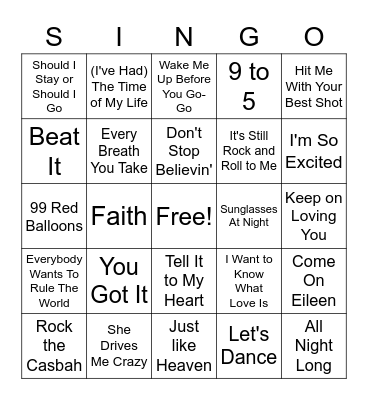 SINGO Bingo Card