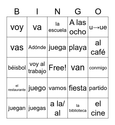 Unit 4 Spanish Bingo Card