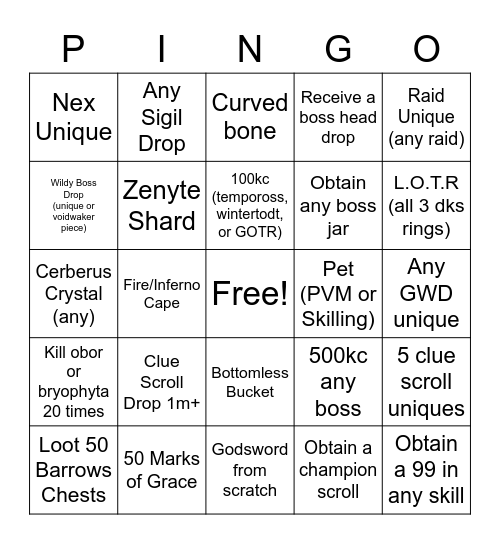 High Level Bingo Card