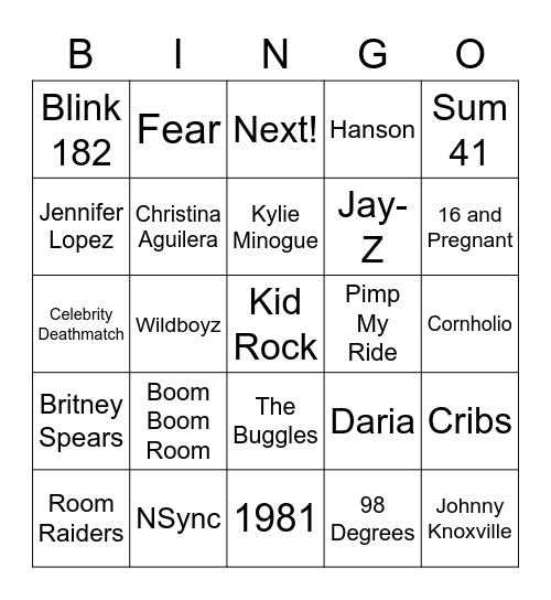 MTV Bingo Card