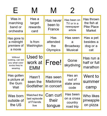 EMM BINGO ! Bingo Card
