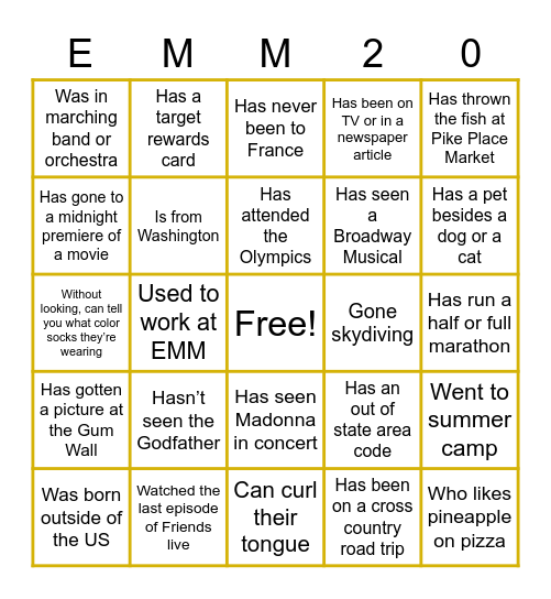 EMM BINGO ! Bingo Card