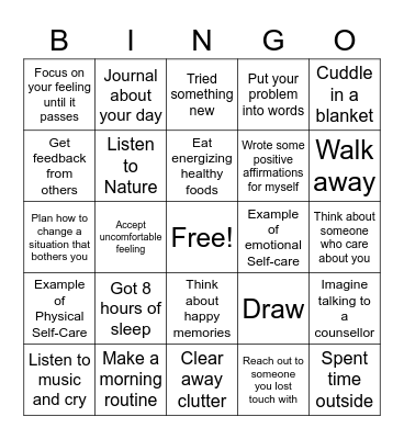 Self Care Bingo Card