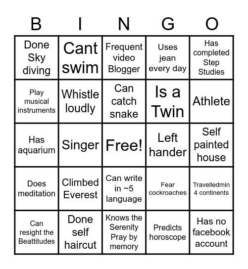 Team Building Bingo Card