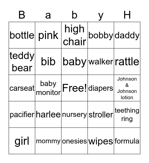 Baby Harlee Bingo  Bingo Card