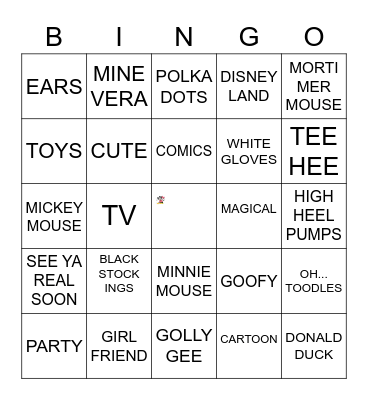 MICKIE and MINNIE MOUSE Bingo Card