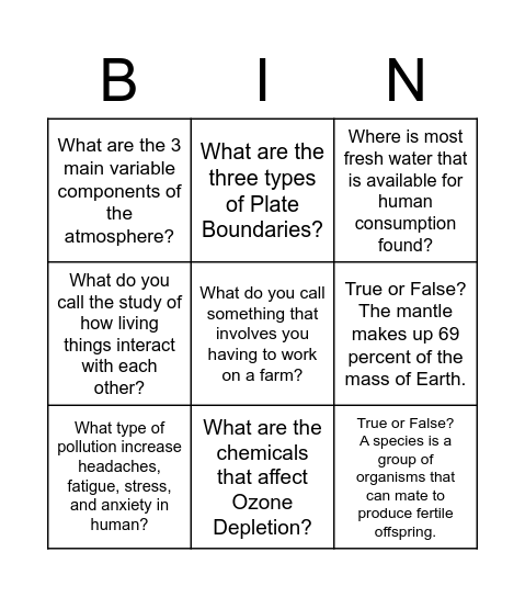 Env BINGO Card