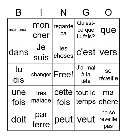 Scene 4-Le garcon qui joue des tours Bingo Card