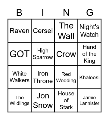 Winter is coming Bingo Card