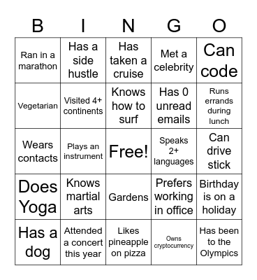 DX All-Hands Icebreaker Bingo Card