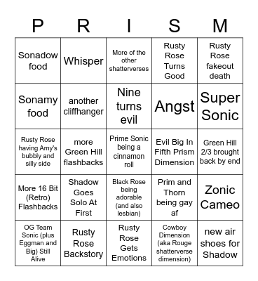 Sonic Prime Batch 2 Bingo Card