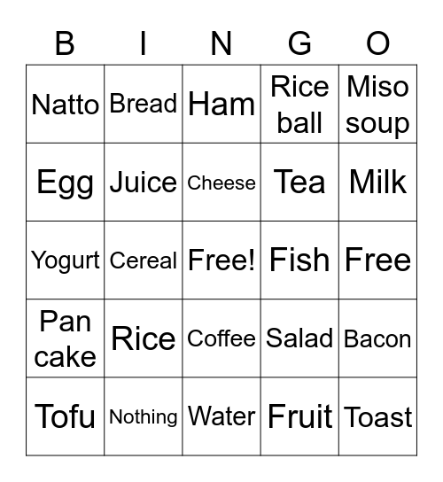 What did you have for breakfast? Bingo Card