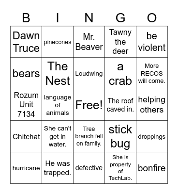 The Wild Robot Bingo Card