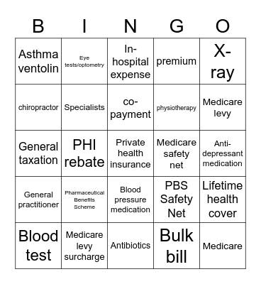 Health system bingo Card