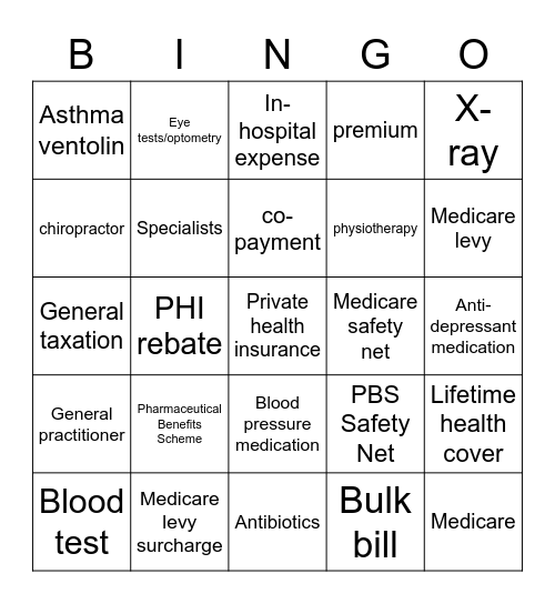 Health system bingo Card
