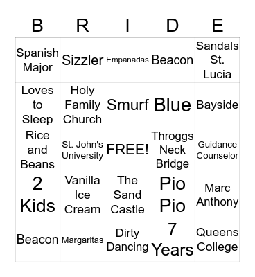 Mireya's Bridal Shower Bingo Card