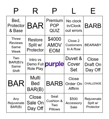 PURPLE Bingo Card