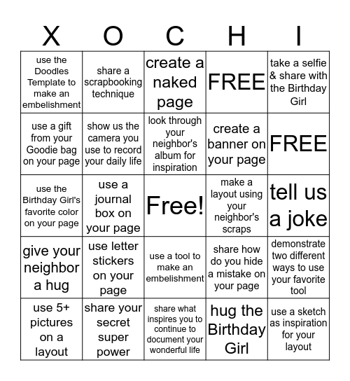 Xochitl's Birthday Crop Bingo Card